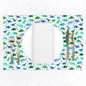 Tiny Dinos in Blue and Green on White Small Print