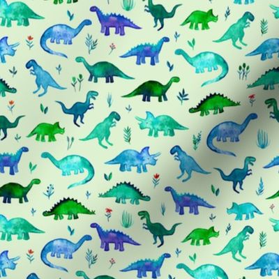 Tiny Dinos on light mint green Small Print