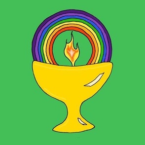 Rainbow Flaming Chalice on Grass Green