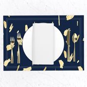 Gold paint blobs on navy blue