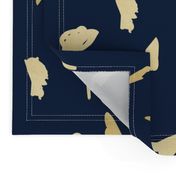 Gold paint blobs on navy blue