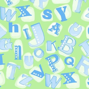 Alphabet in green and blue