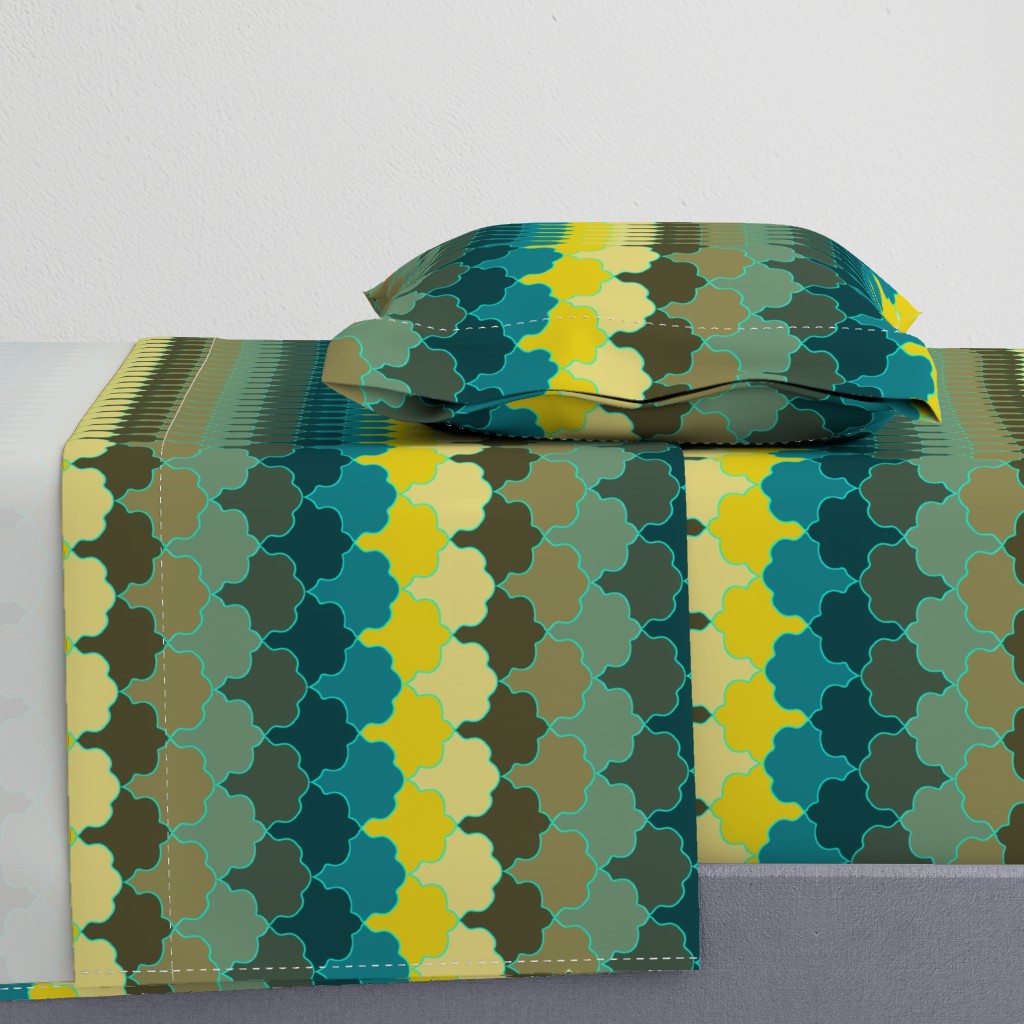 Teal, Mustard and Mulch Motifs New York Scallop