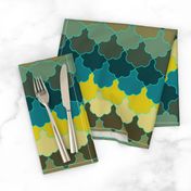 Teal, Mustard and Mulch Motifs New York Scallop