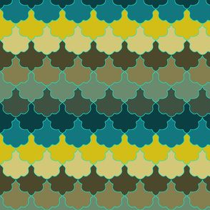 Teal, Mustard and Mulch Motifs New York Scallop