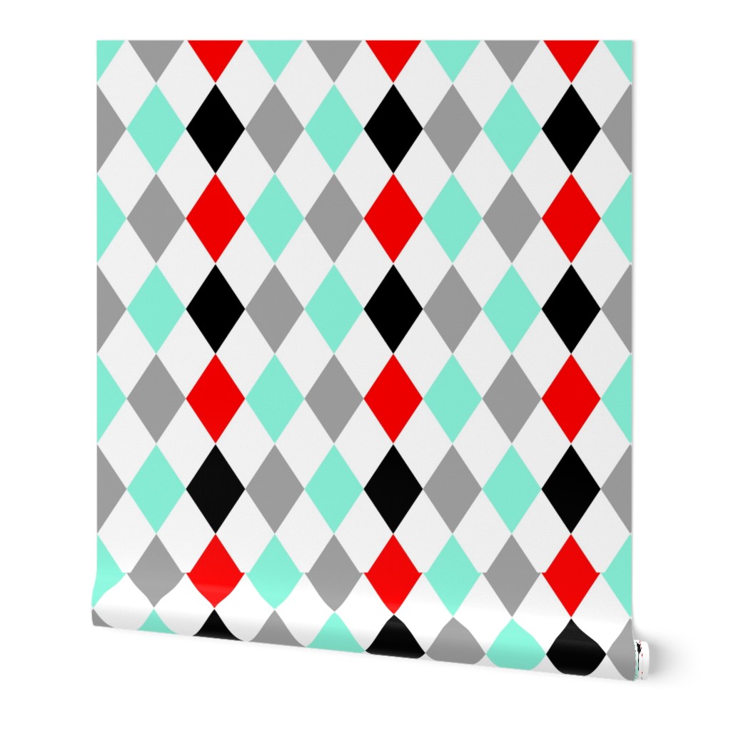 Red Aqua Gray Black Harlequin Mix and Match