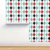 Red Aqua Gray Black Harlequin Mix and Match