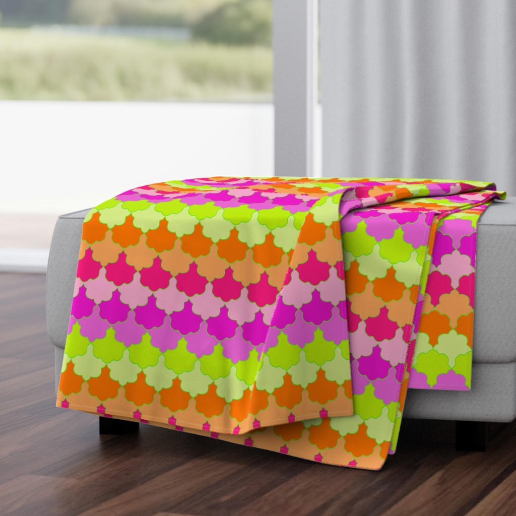 Bright Lime, Orange and Pink Quatrefoil LA Scallop