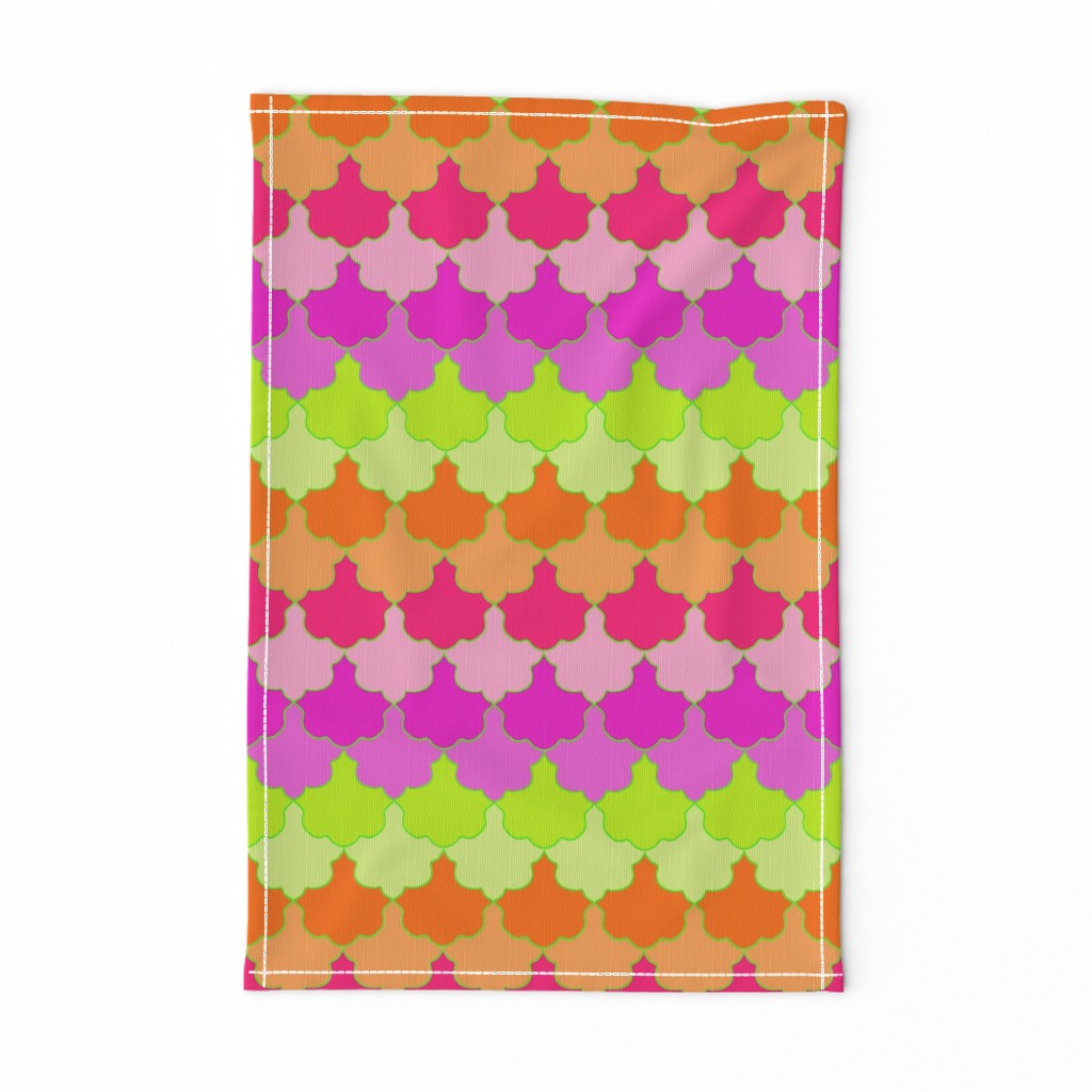 Bright Lime, Orange and Pink Quatrefoil LA Scallop