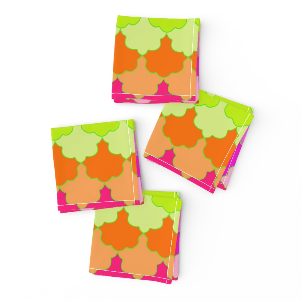 Bright Lime, Orange and Pink Quatrefoil LA Scallop