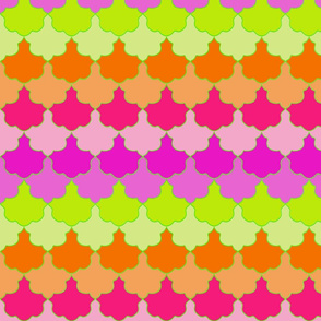 Bright Lime, Orange and Pink Quatrefoil LA Scallop