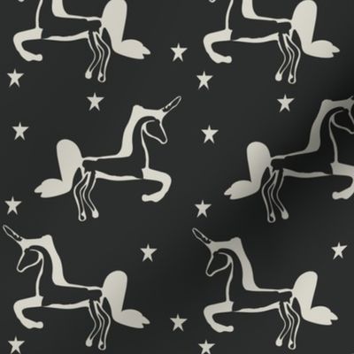 Rich Cream Unicorns on Graphite Gray Grey Modern Trendy Hipster Fairytale