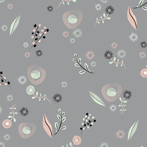 Brushstroke Flowers Gray