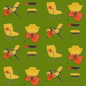 Midcentury Chairs and Hibiscus Flower