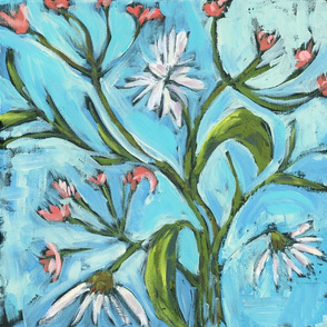 Painted Daisies on Blue