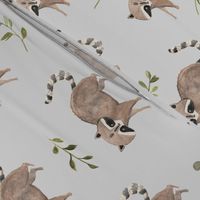 Watercolor Raccoon & Vines Grey Background