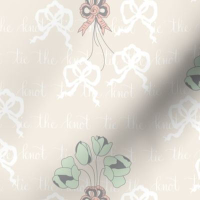 Tie-the-Knot  Calligraphy Floral || Peach cream gray grey green Bride Groom Wedding Bouquet_Miss Chiff Designs