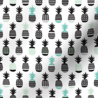 Fun black and white aqua blue and mint ananas color pops geometric pineapple fruit summer beach theme illustration pattern