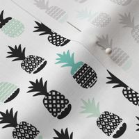 Fun black and white aqua blue and mint ananas color pops geometric pineapple fruit summer beach theme illustration pattern