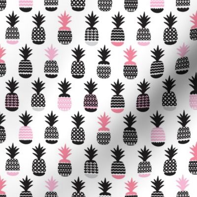 Fun black and white pastel pink ananas color pops geometric pineapple fruit summer beach theme illustration pattern