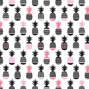 Fun black and white pastel pink ananas color pops geometric pineapple fruit summer beach theme illustration pattern
