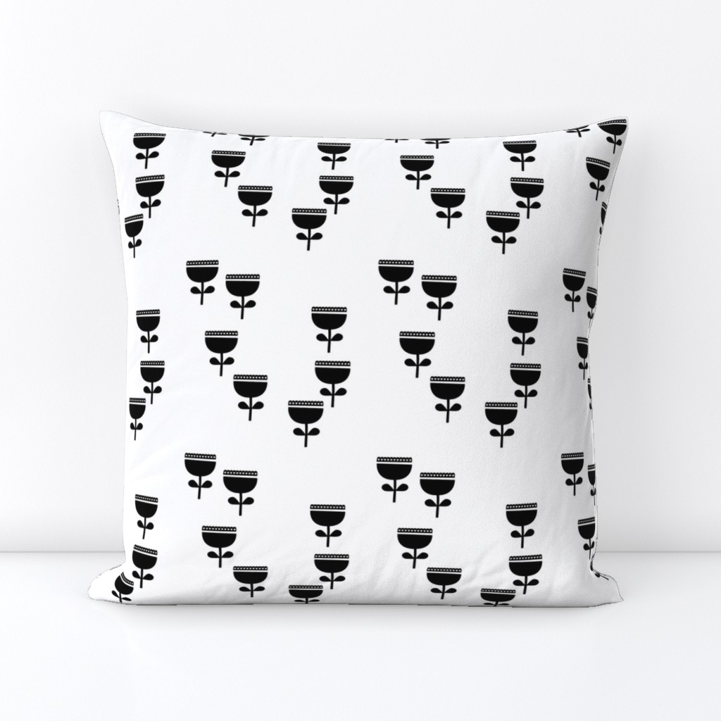 Scandinavian style retro large poppy flowers spring tulip black and white