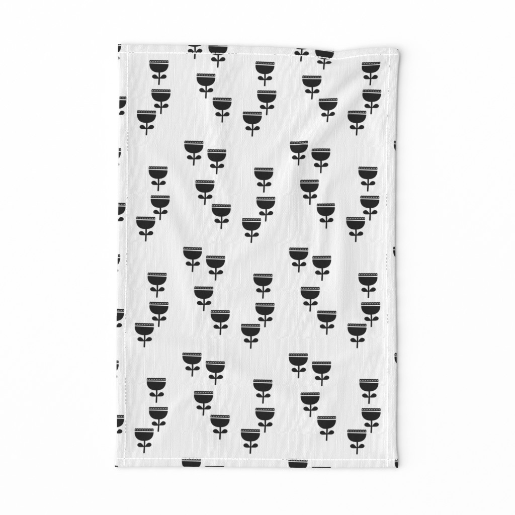 Scandinavian style retro large poppy flowers spring tulip black and white