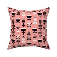 Scandinavian style retro large poppy flowers spring garden tulip black and white pastel pink