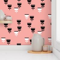 Scandinavian style retro large poppy flowers spring garden tulip black and white pastel pink