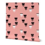 Scandinavian style retro large poppy flowers spring garden tulip black and white pastel pink