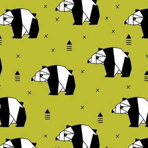 Origami animals cute panda geometric triangle and scandinavian style print black and white mustard yellow