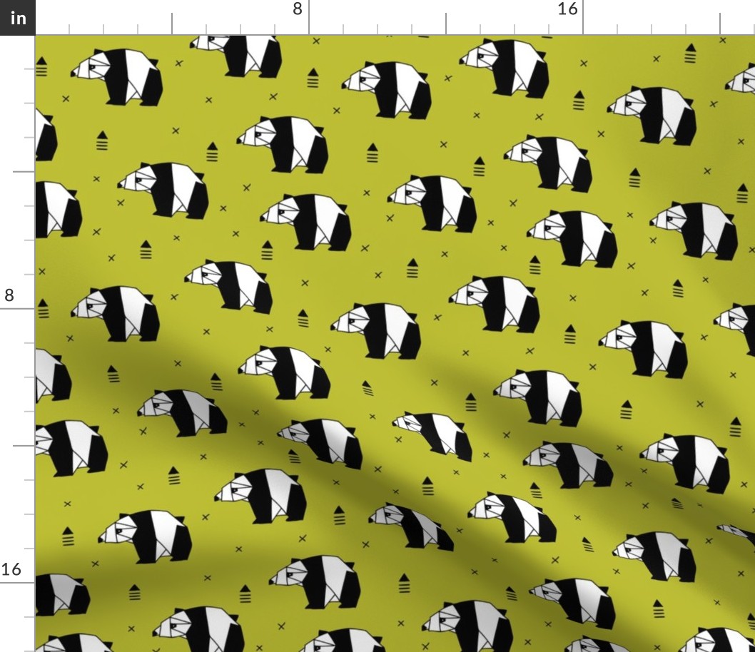 Origami animals cute panda geometric triangle and scandinavian style print black and white mustard yellow