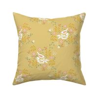 Cottagecore Birds In The Romantic Goldenrod Yellow Garden, Large Scale