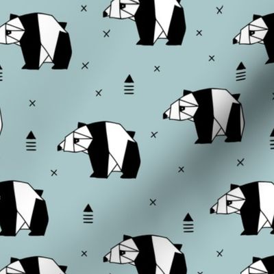 Origami animals cute panda geometric triangle and scandinavian style print black and white gray blue