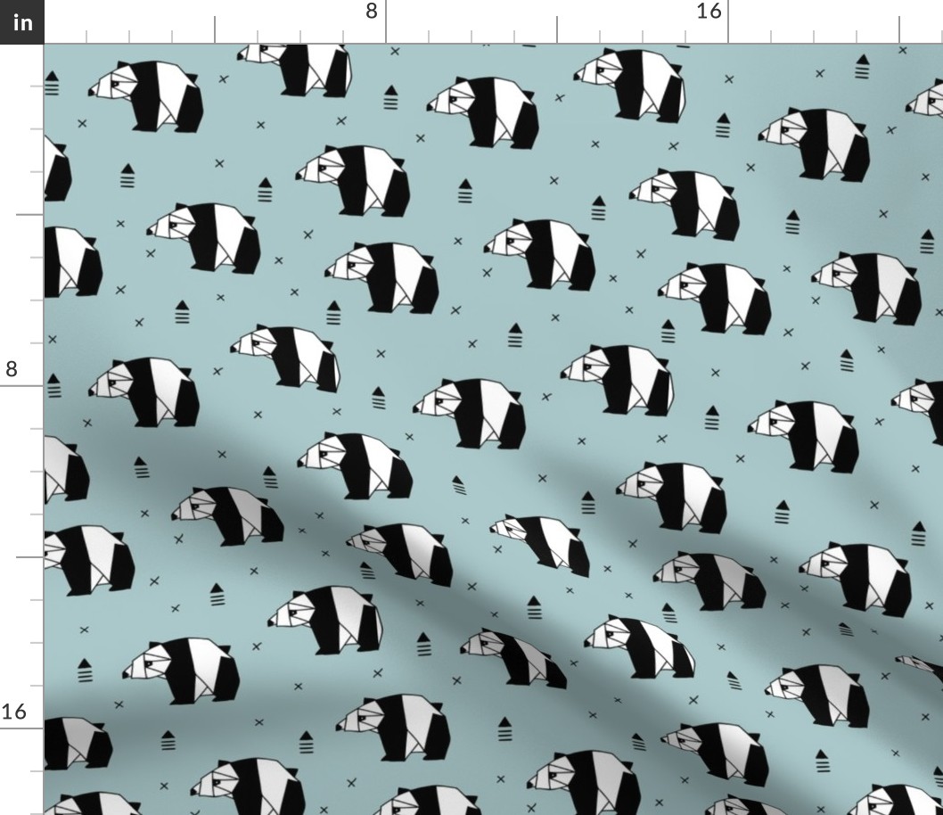 Origami animals cute panda geometric triangle and scandinavian style print black and white gray blue