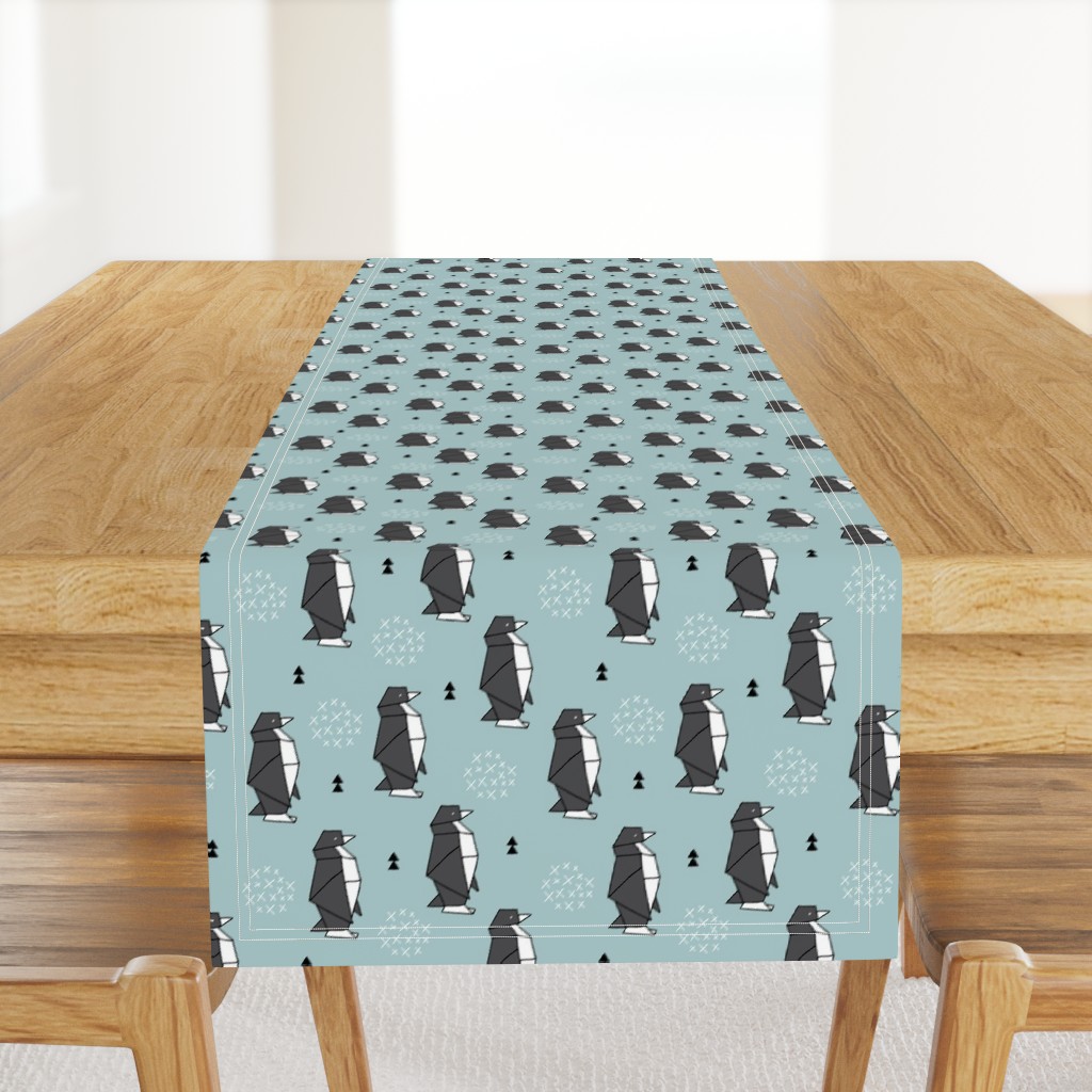 Origami animals cute ocean deep sea penguin geometric triangle and scandinavian style print black and white gray blue