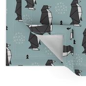 Origami animals cute ocean deep sea penguin geometric triangle and scandinavian style print black and white gray blue