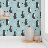 Origami animals cute ocean deep sea penguin geometric triangle and scandinavian style print black and white gray blue