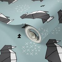 Origami animals cute ocean deep sea penguin geometric triangle and scandinavian style print black and white gray blue