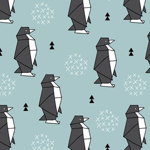 Origami animals cute ocean deep sea penguin geometric triangle and scandinavian style print black and white gray blue