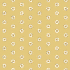 Simple Floral Tossed Boho White Blossoms on Yellow Goldenrod Small Scale