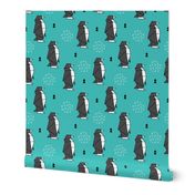 Origami animals cute ocean deep sea penguin geometric triangle and scandinavian style print black and white aqua blue