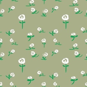 Simple Floral Romantic Dance of the White Flowers in Sage Green