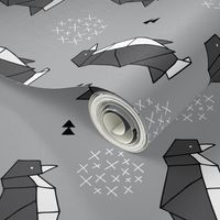 Origami animals cute ocean deep sea penguin geometric triangle and scandinavian style print black and white gray