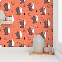 Origami woodland animals cute squirrel geometric triangle and scandinavian style print origami design coral orange