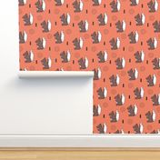 Origami woodland animals cute squirrel geometric triangle and scandinavian style print origami design coral orange