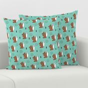 Origami woodland animals cute squirrel geometric triangle and scandinavian style print origami design mint blue brown