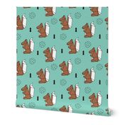 Origami woodland animals cute squirrel geometric triangle and scandinavian style print origami design mint blue brown