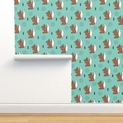 Origami woodland animals cute squirrel geometric triangle and scandinavian style print origami design mint blue brown