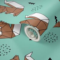 Origami woodland animals cute squirrel geometric triangle and scandinavian style print origami design mint blue brown